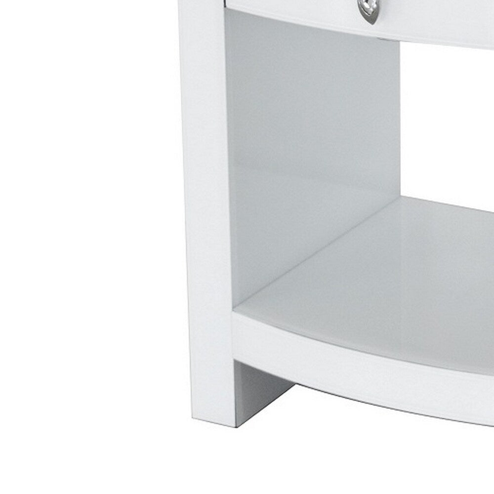 26 Inch Curved Wood and Glass Chest with 1 Drawer, White