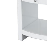 26 Inch Curved Wood and Glass Chest with 1 Drawer, White