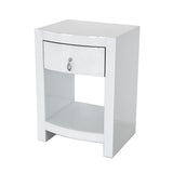 26 Inch Curved Wood and Glass Chest with 1 Drawer, White