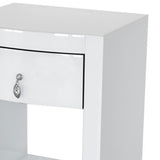 26 Inch Curved Wood and Glass Chest with 1 Drawer, White