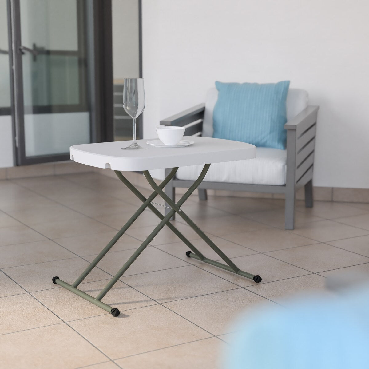 26 Inch Indoor/Outdoor Plastic Folding Table, Adjustable Height Commercial Grade Side Table, Laptop Table TV Tray