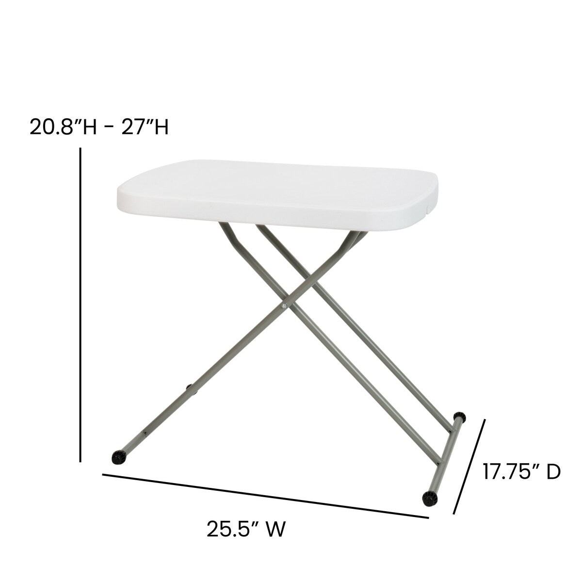 26 Inch Indoor/Outdoor Plastic Folding Table, Adjustable Height Commercial Grade Side Table, Laptop Table TV Tray