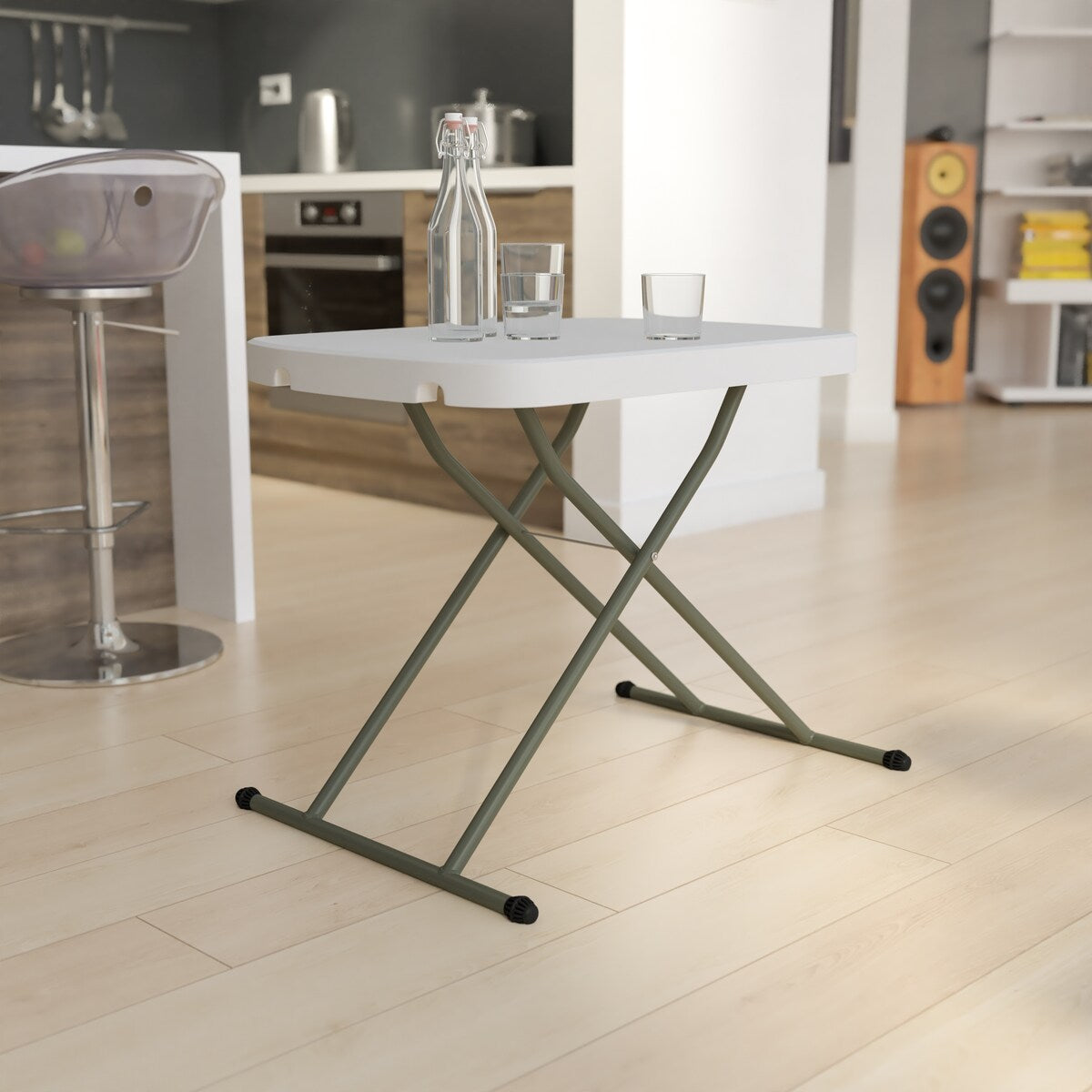 26 Inch Indoor/Outdoor Plastic Folding Table, Adjustable Height Commercial Grade Side Table, Laptop Table TV Tray