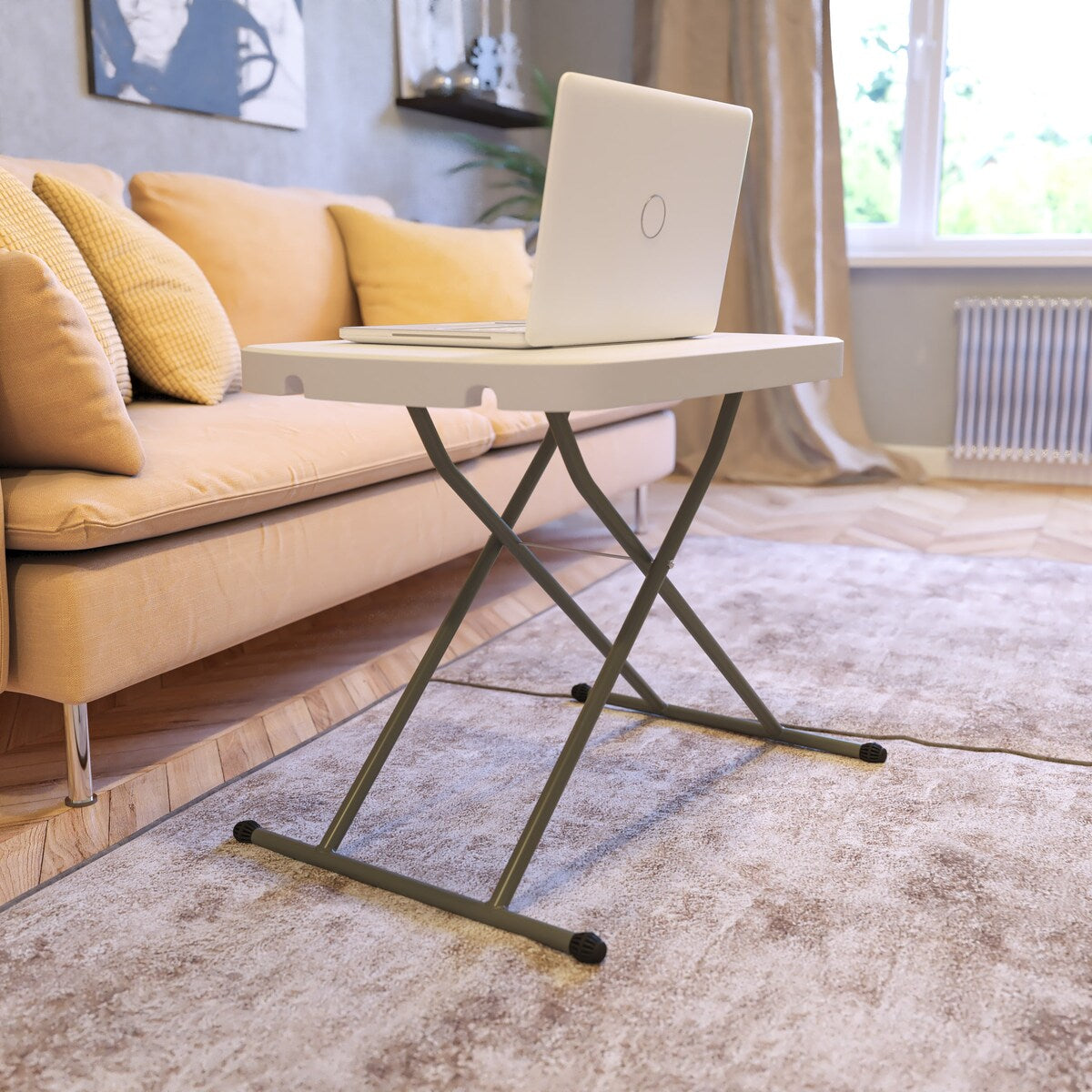 26 Inch Indoor/Outdoor Plastic Folding Table, Adjustable Height Commercial Grade Side Table, Laptop Table TV Tray