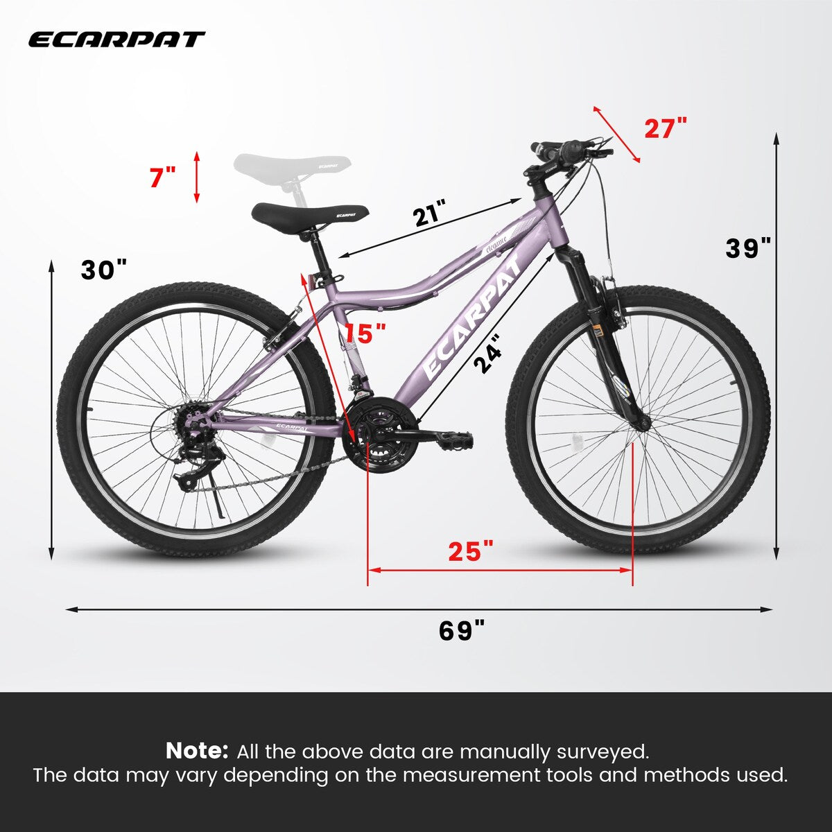 26 Inch Mountain Bike, 21-Speed V-Brake, Front Suspension, Carbon Steel Frame Mountain Bike For Teenagers Girls Women Bicycles