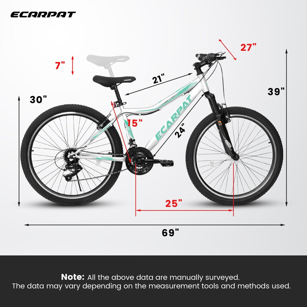 26 Inch Mountain Bike, 21-Speed V-Brake, Front Suspension, Carbon Steel Frame Mountain Bike For Teenagers Girls Women Bicycles