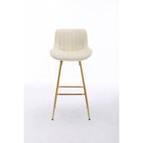 26 Inch Set of 2 Bar Stools,with Chrome Footrest Velvet Fabric Counter Stool Golden Leg Simple Bar Stool,CREAM