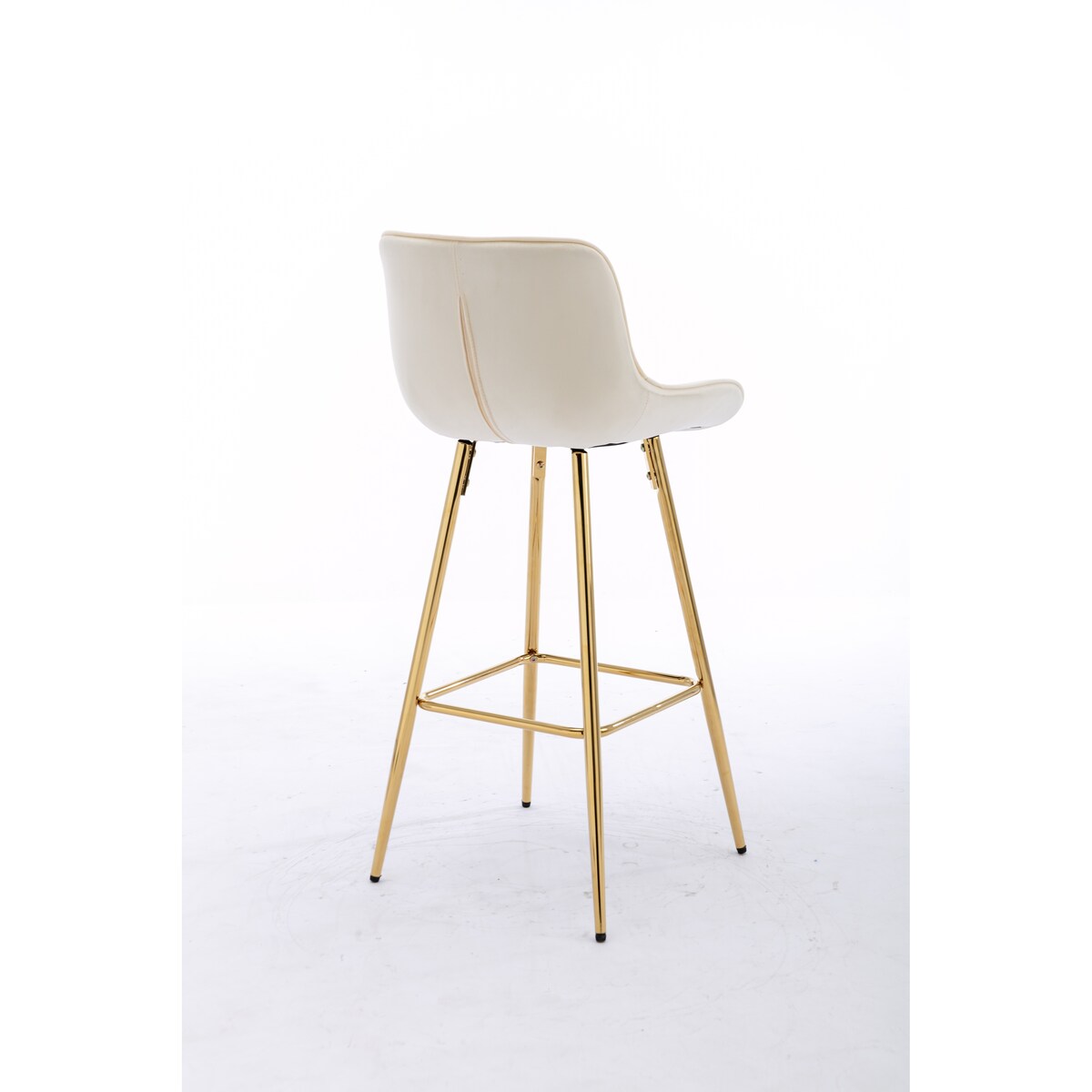 26 Inch Set of 2 Bar Stools,with Chrome Footrest Velvet Fabric Counter Stool Golden Leg Simple Bar Stool,CREAM