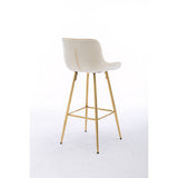 26 Inch Set of 2 Bar Stools,with Chrome Footrest Velvet Fabric Counter Stool Golden Leg Simple Bar Stool,CREAM
