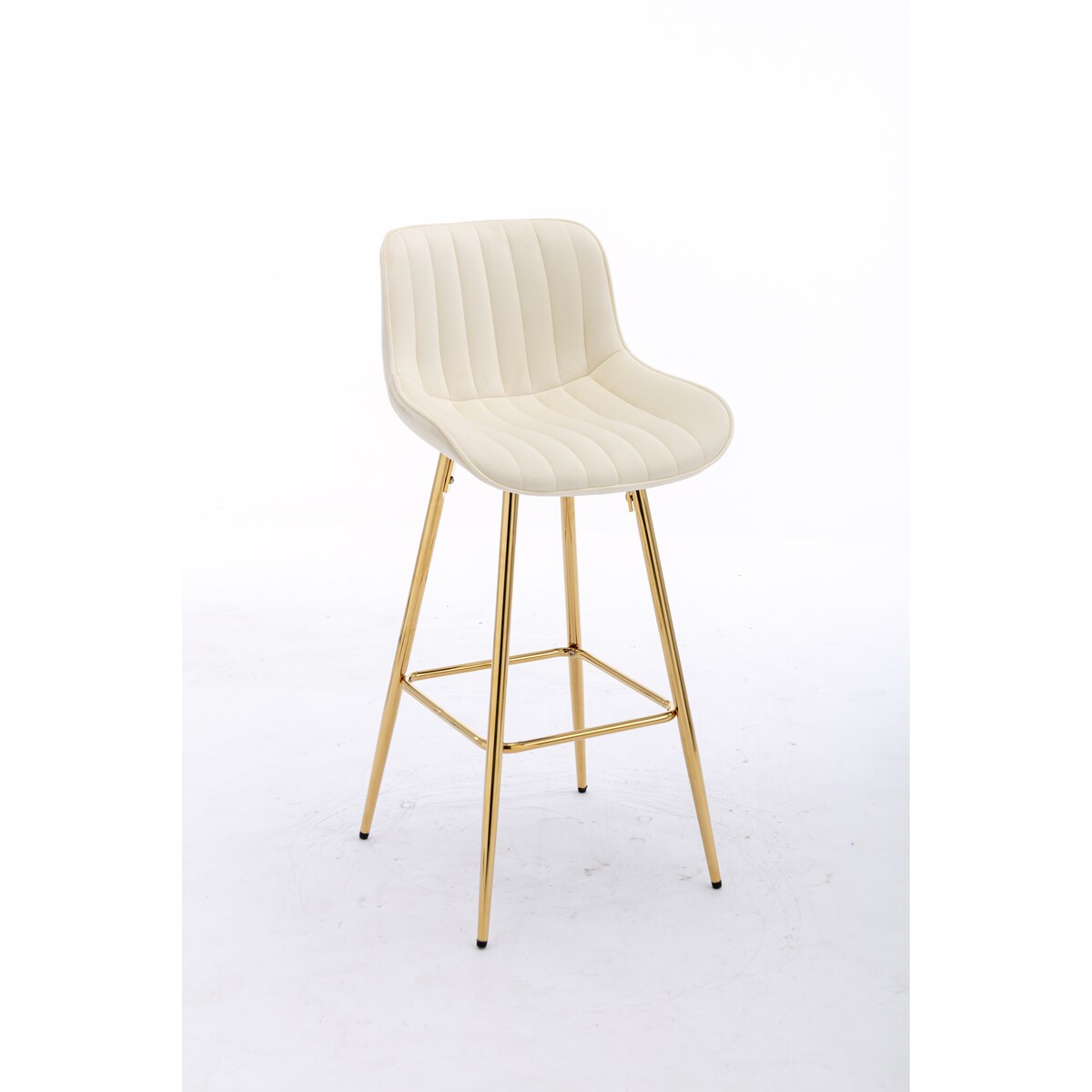 26 Inch Set of 2 Bar Stools,with Chrome Footrest Velvet Fabric Counter Stool Golden Leg Simple Bar Stool,CREAM