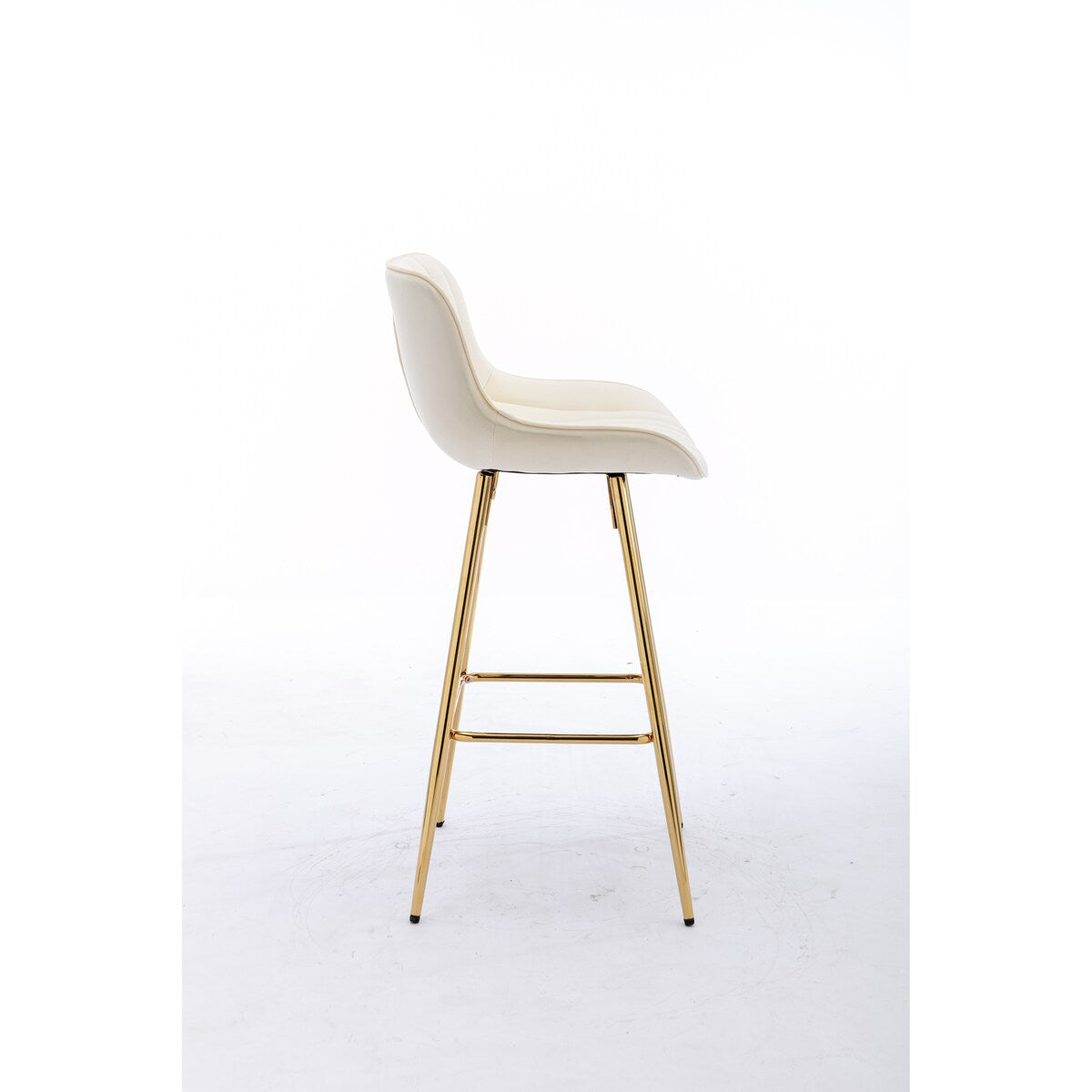 26 Inch Set of 2 Bar Stools,with Chrome Footrest Velvet Fabric Counter Stool Golden Leg Simple Bar Stool,CREAM
