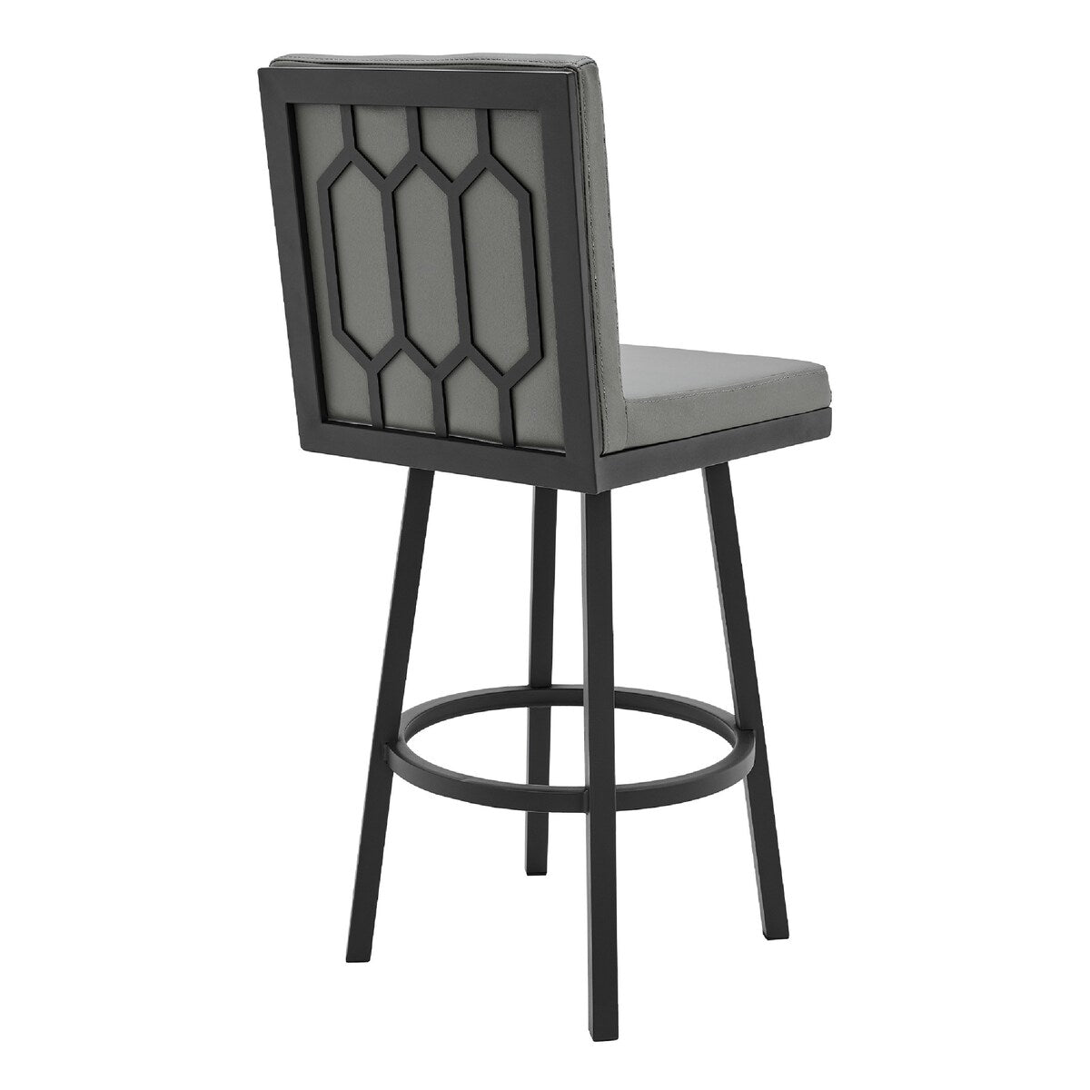 26 Inch Swivel Vegan Faux Leather Cushion Counter Stool, Grey