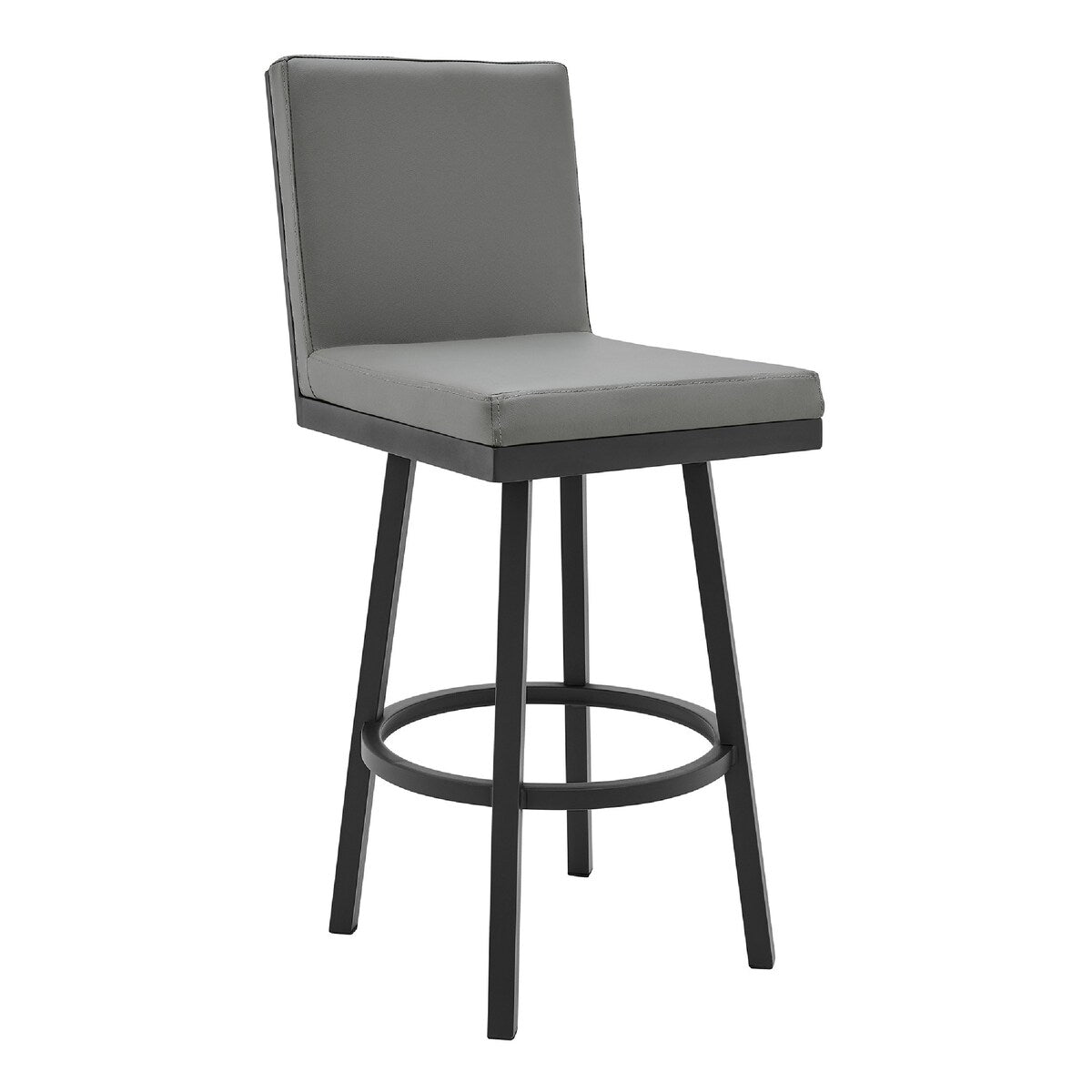 26 Inch Swivel Vegan Faux Leather Cushion Counter Stool, Grey