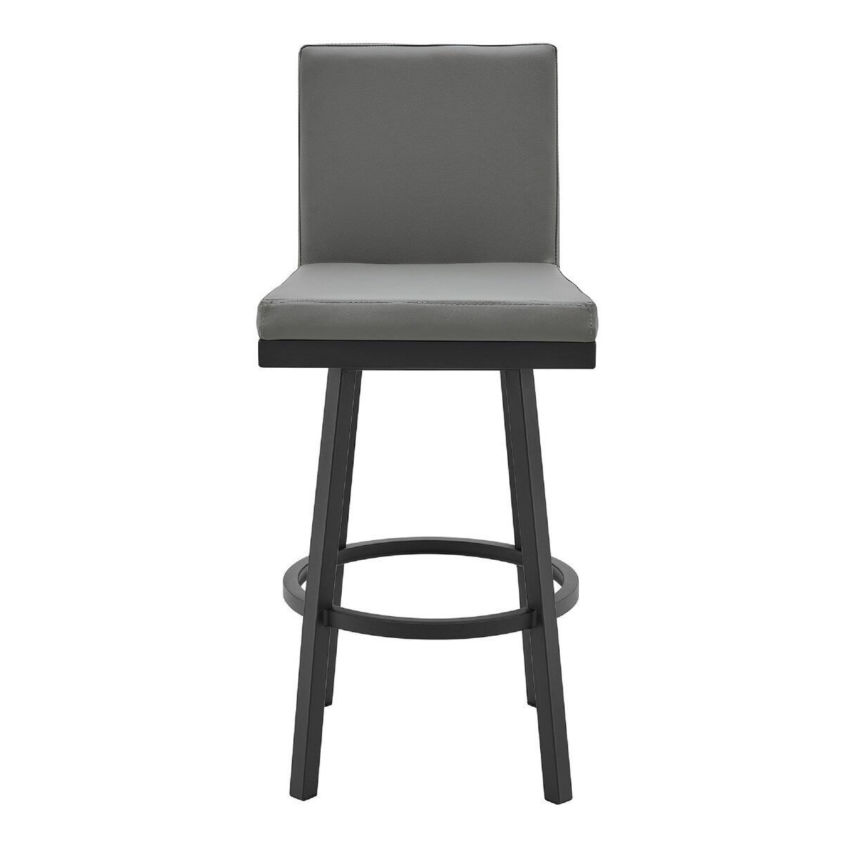 26 Inch Swivel Vegan Faux Leather Cushion Counter Stool, Grey