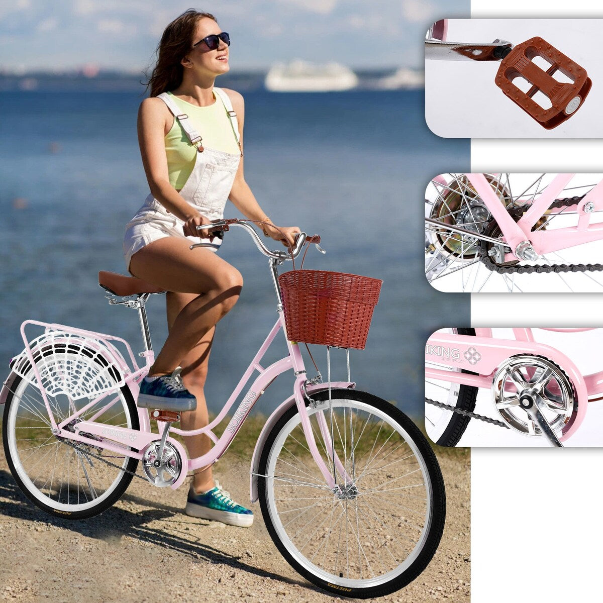 26 Inch Womens Comfort Bikes Beach Cruiser Bike Single Speed Bicycle Comfortable Bicycle Cycling