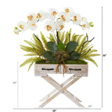 26" Phalaenopsis Orchid, Fern and Succulent Artificial Arrangement in Drawer Planter