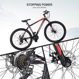 26 in. Mountain Bike, Shimano 21 Speeds with Mechanical Disc Brakes for Adults and Teenagers, Black Red