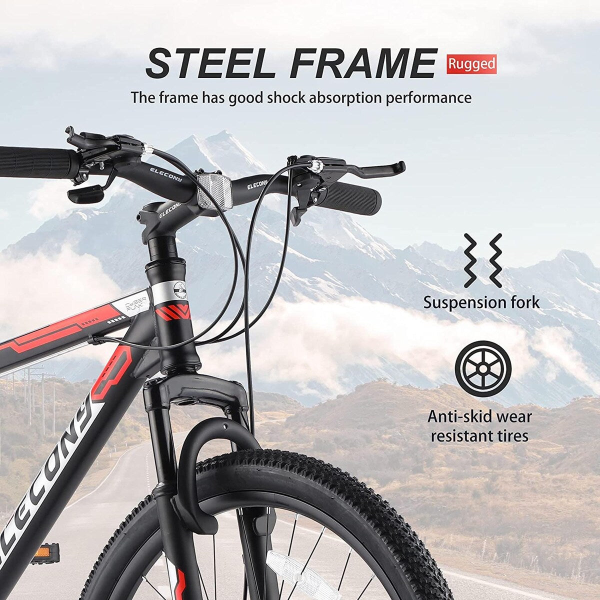 26 in. Mountain Bike, Shimano 21 Speeds with Mechanical Disc Brakes for Adults and Teenagers, Black Red