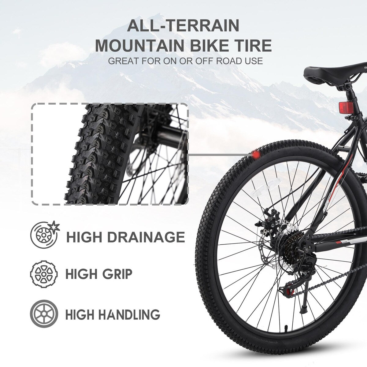 26 in. Mountain Bike, Shimano 21 Speeds with Mechanical Disc Brakes for Adults and Teenagers, Black Red