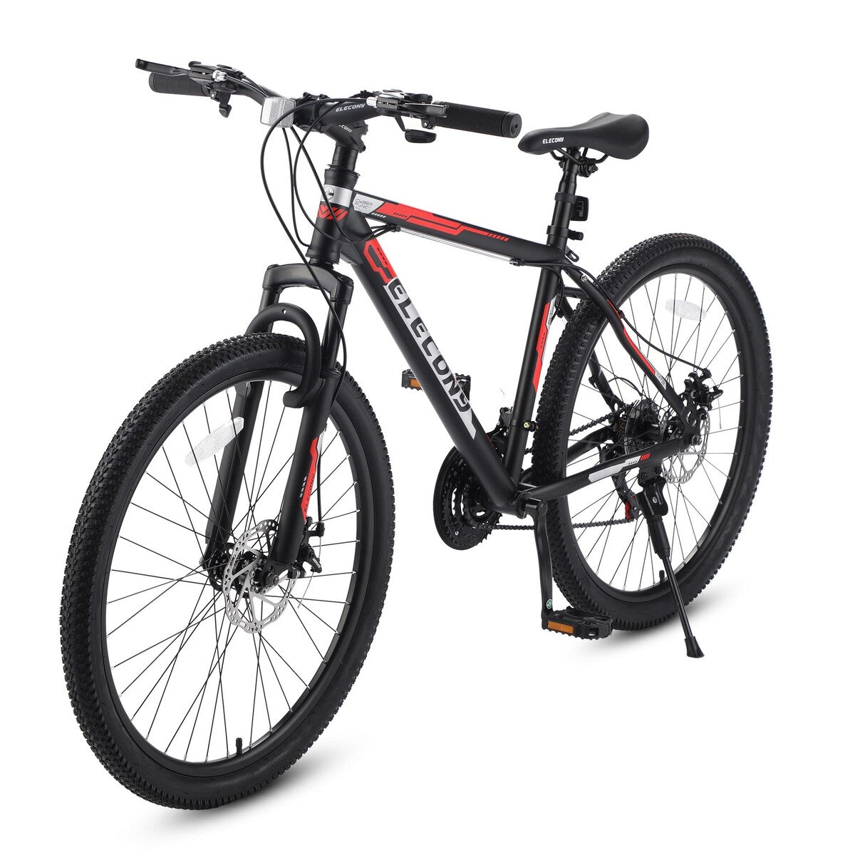 26 in. Mountain Bike, Shimano 21 Speeds with Mechanical Disc Brakes for Adults and Teenagers, Black Red
