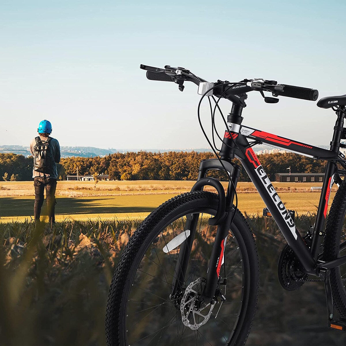 26 in. Mountain Bike, Shimano 21 Speeds with Mechanical Disc Brakes for Adults and Teenagers, Black Red