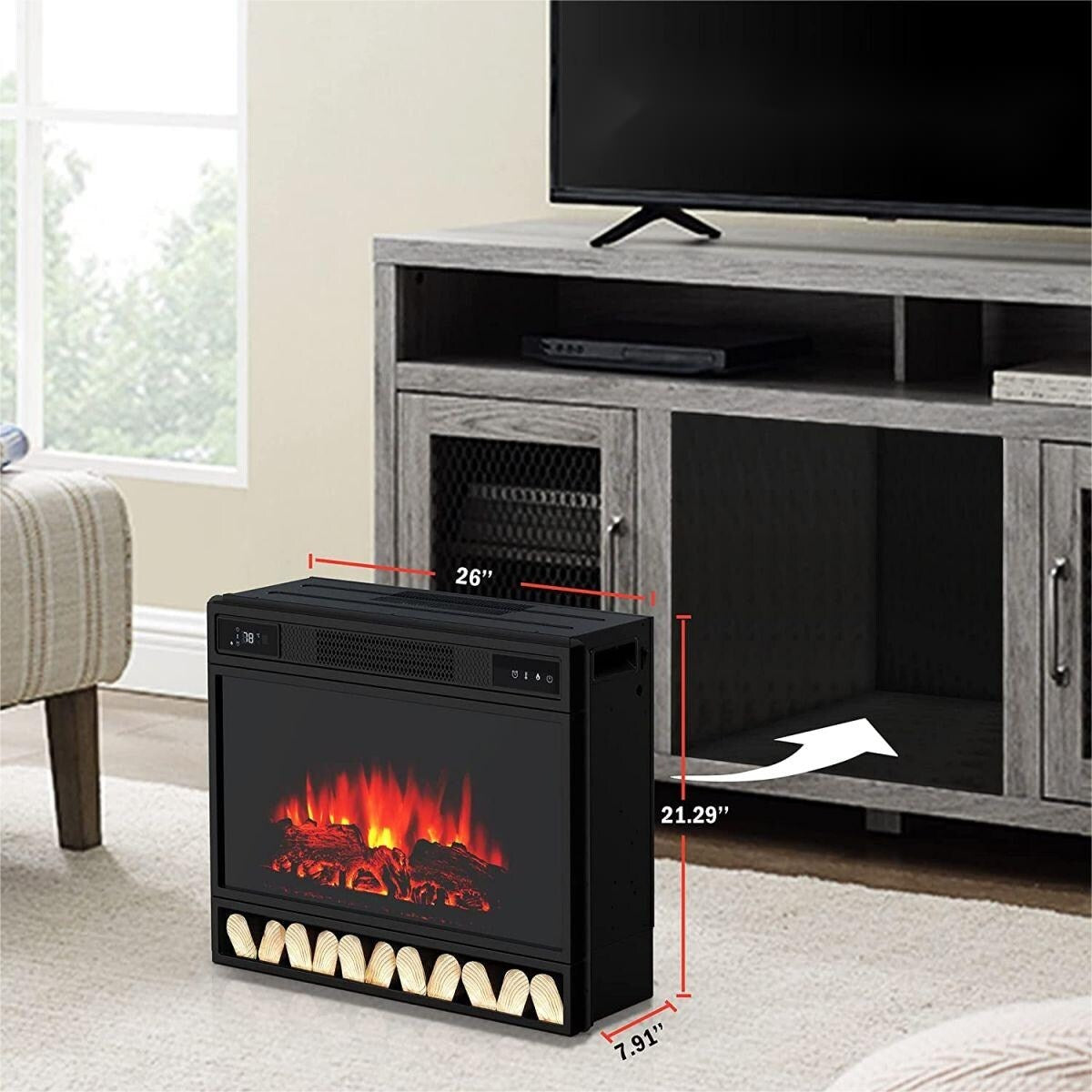 26 in. W Indoor Electric Heater Fireplace Insert - N/A