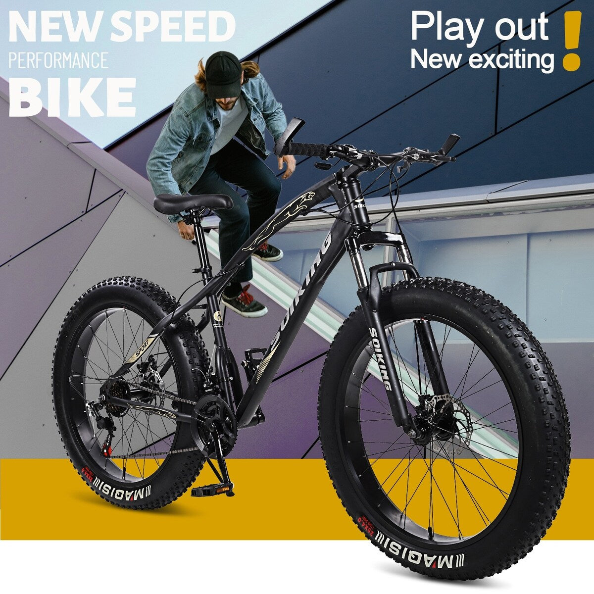 26 inch Fat Tire Mens Mountain Bike, High-Tensile Frame - 76.77x24.8x43.3in