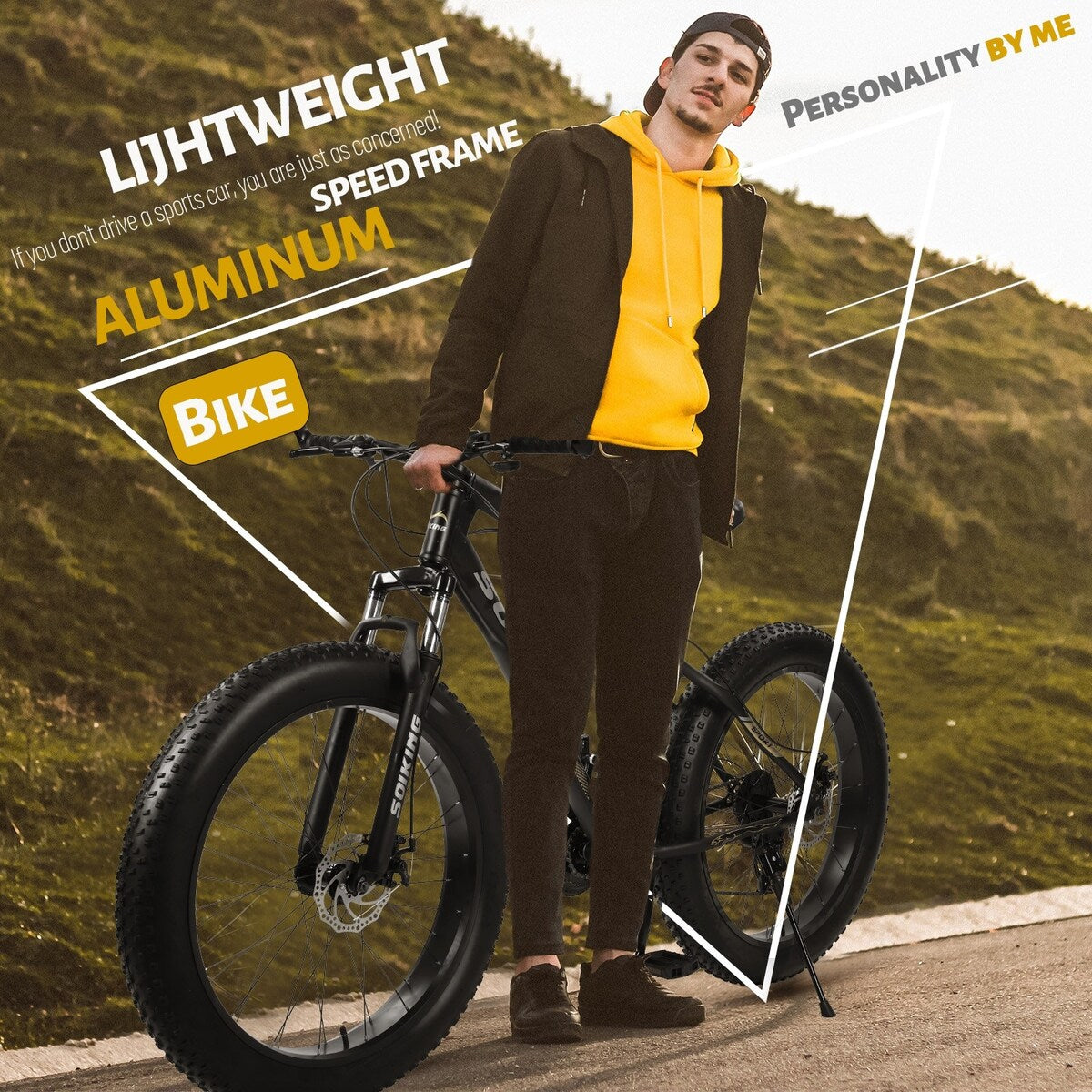 26 inch Fat Tire Mens Mountain Bike, High-Tensile Frame - 76.77x24.8x43.3in
