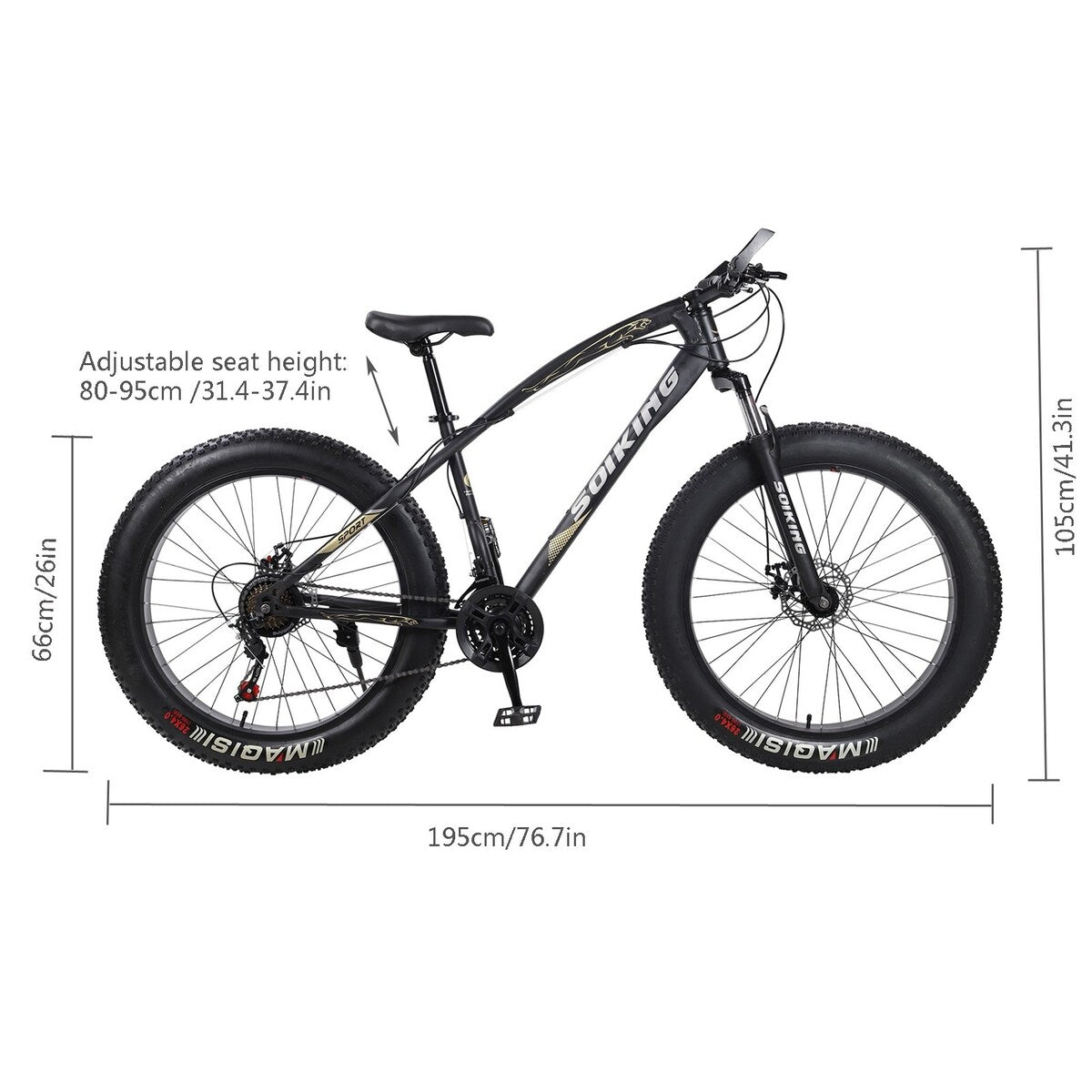 26 inch Fat Tire Mens Mountain Bike, High-Tensile Frame - 76.77x24.8x43.3in