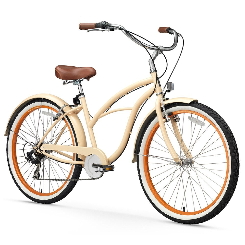 26" sixthreezero Scholar 7-Speed Beach Cruiser Women's Bicycle, Cream