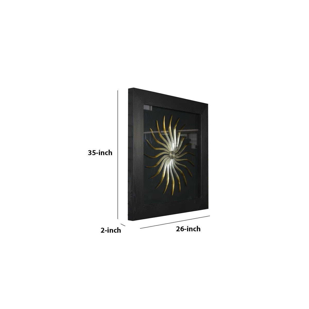 26 x 35 Handmade Sunburst Shadow Box Wall Decor, Black and Gold