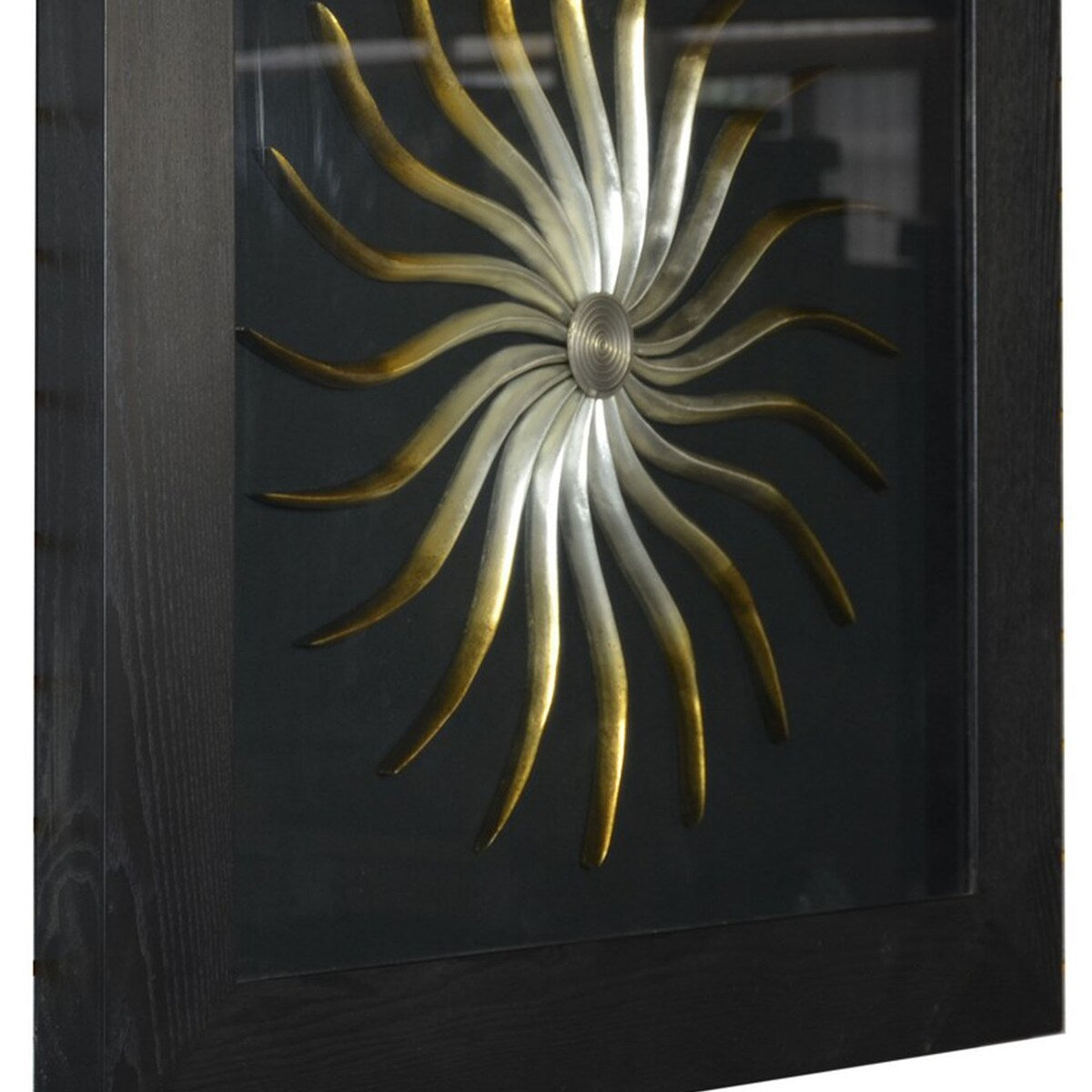 26 x 35 Handmade Sunburst Shadow Box Wall Decor, Black and Gold
