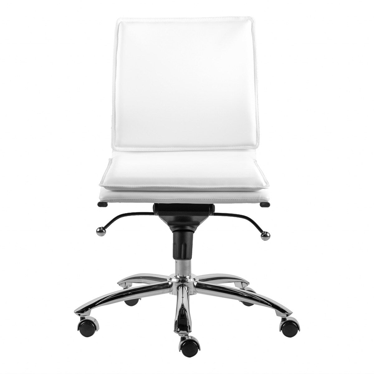 HomeRoots 26.38" X 25.99" X 37.01" Low Back Armless Office Chair in White with Chromed Steel Base - 26.38" X 25.99" X 37.01"