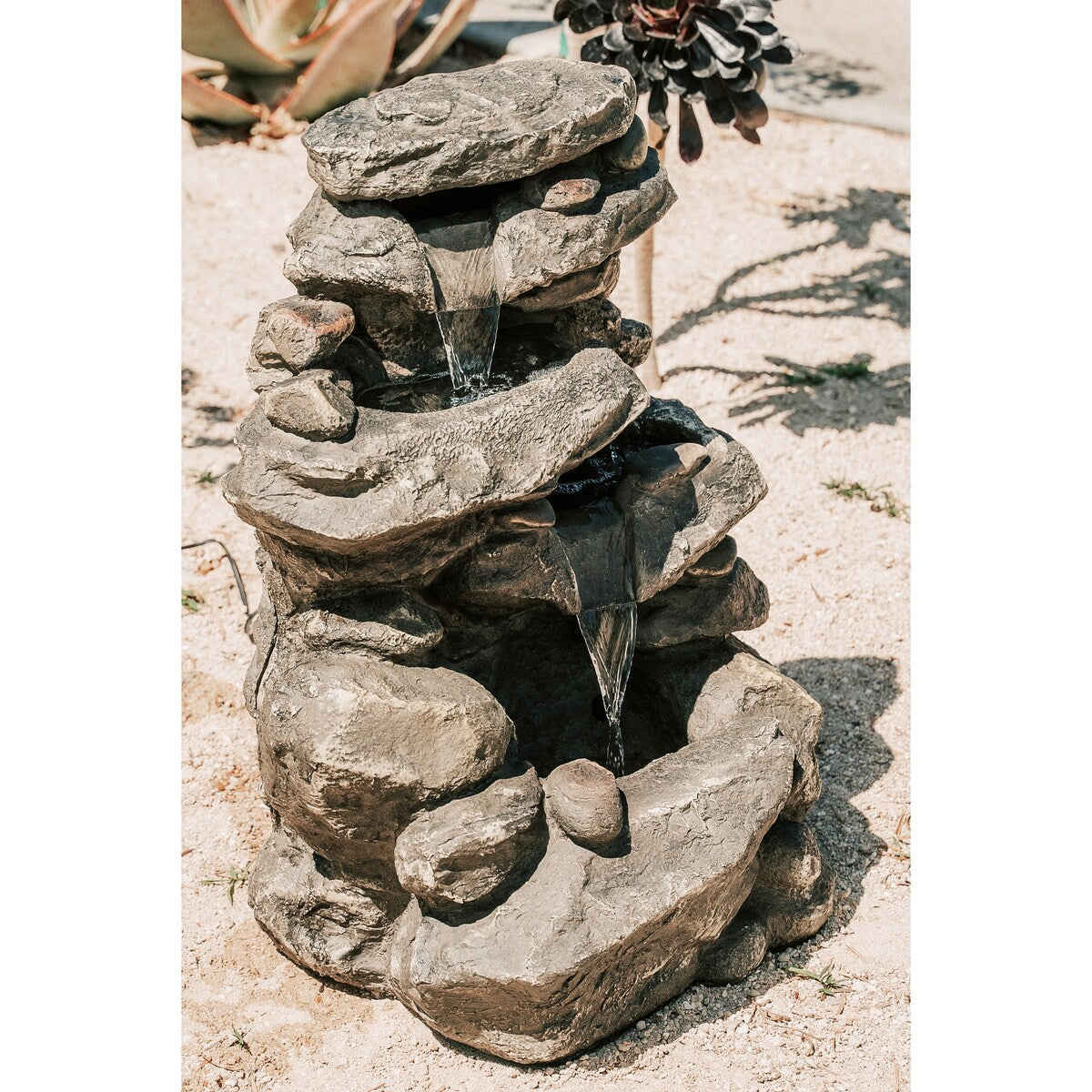 26.4"H Classic Stacked Rock Waterfall Fountain with LED lights and Pump, Multilevel Water Feature for Indoor & Outdoor Décor