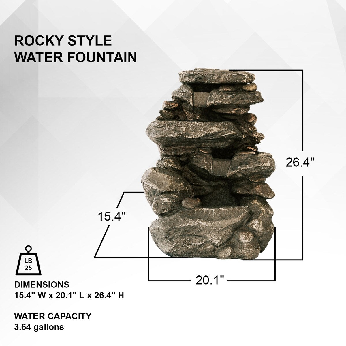 26.4"H Classic Stacked Rock Waterfall Fountain with LED lights and Pump, Multilevel Water Feature for Indoor & Outdoor Décor