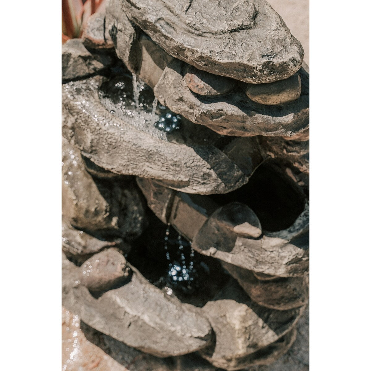 26.4"H Classic Stacked Rock Waterfall Fountain with LED lights and Pump, Multilevel Water Feature for Indoor & Outdoor Décor