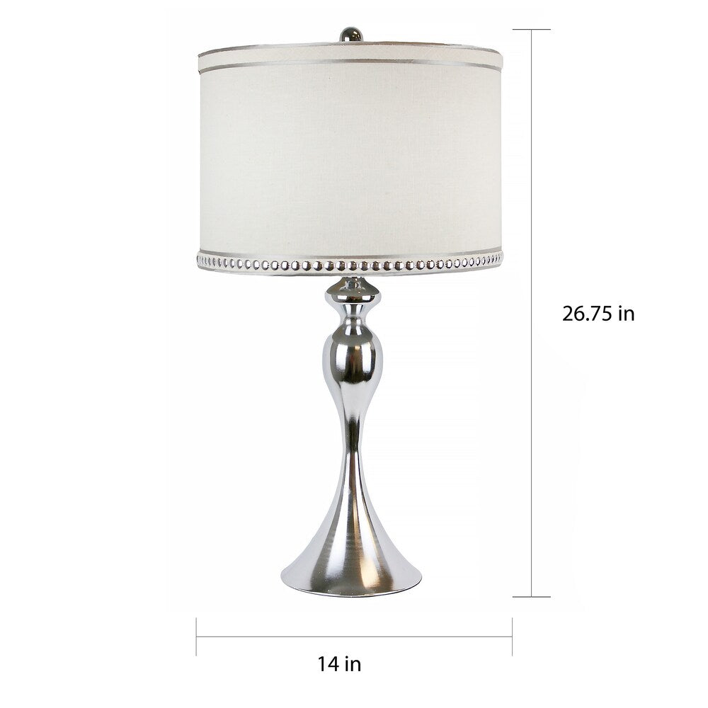 Copper Grove Kramatorsk Polished Chrome Table Lamps with Linen Drum Shades (Set of 2)