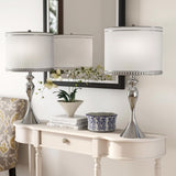 Copper Grove Kramatorsk Polished Chrome Table Lamps with Linen Drum Shades (Set of 2)