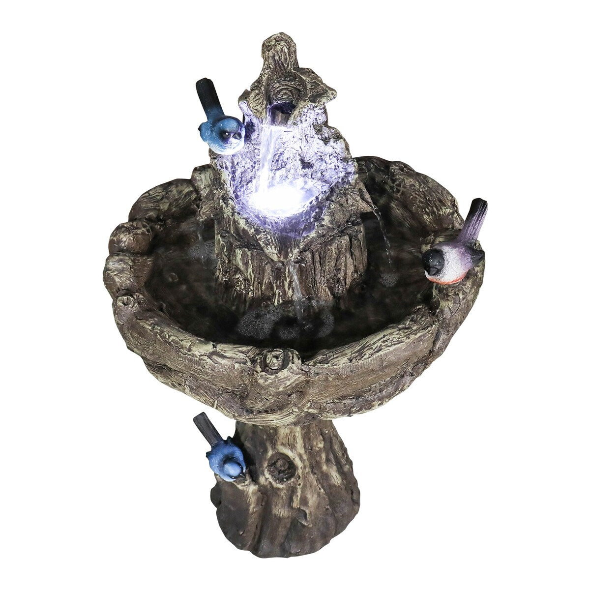 26.7in Tall Outdoor Concrete Bird Bath Fountain w/LED Light for Garden