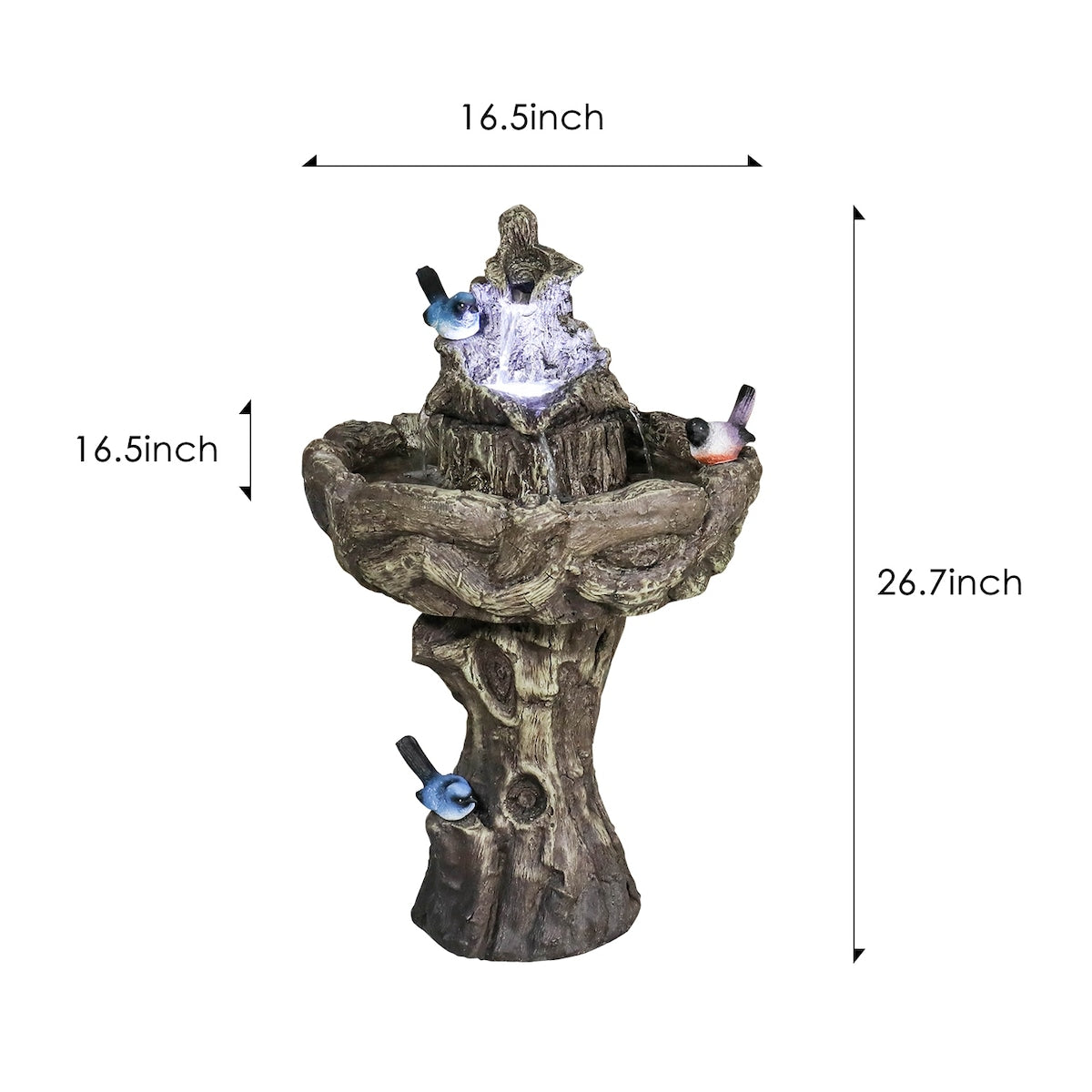26.7in Tall Outdoor Concrete Bird Bath Fountain w/LED Light for Garden