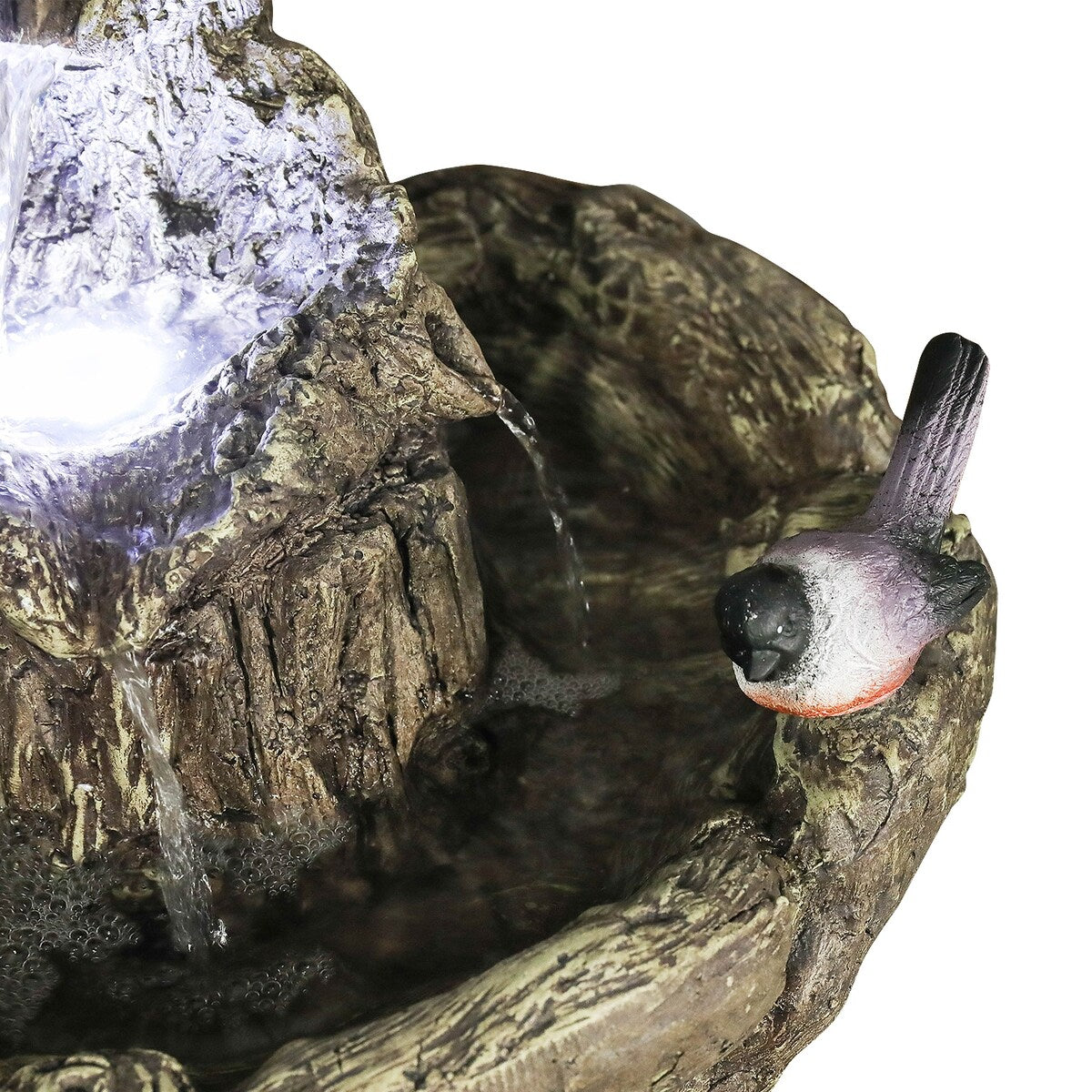 26.7in Tall Outdoor Concrete Bird Bath Fountain w/LED Light for Garden
