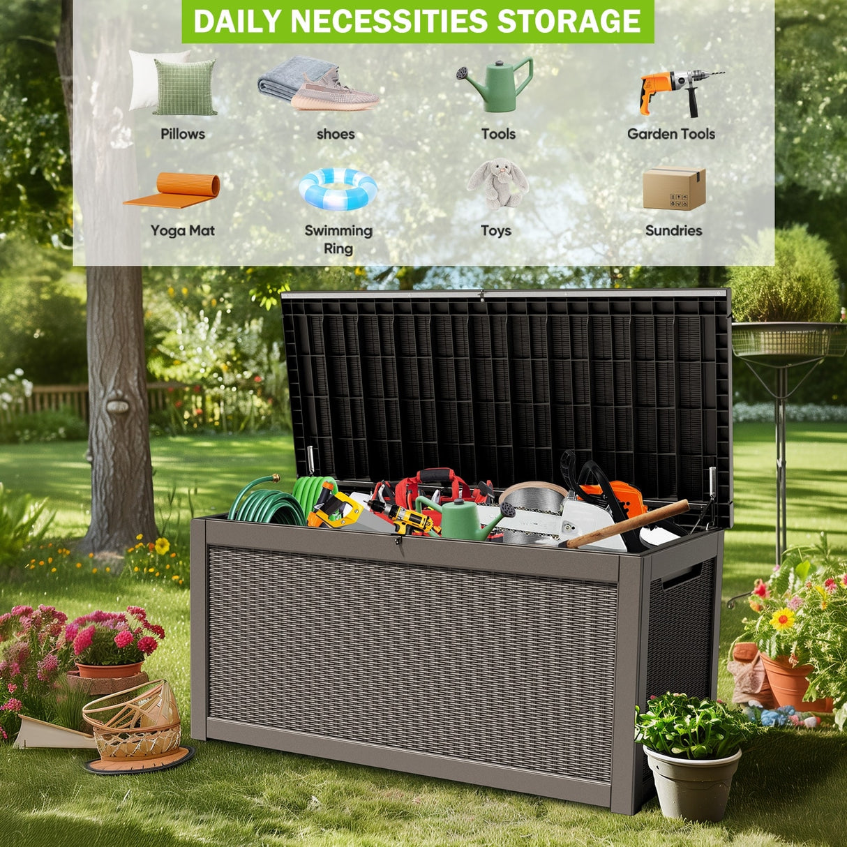 260 Gallons Waterproof Resin Large Deck Box for Outdoor Storage