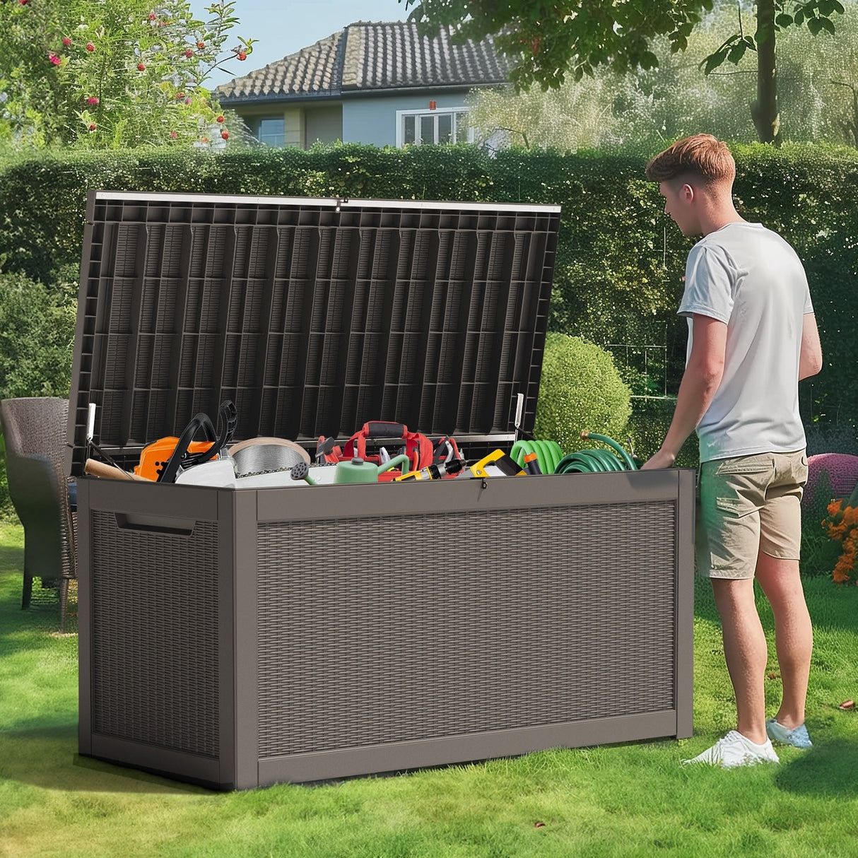 260 Gallons Waterproof Resin Large Deck Box for Outdoor Storage