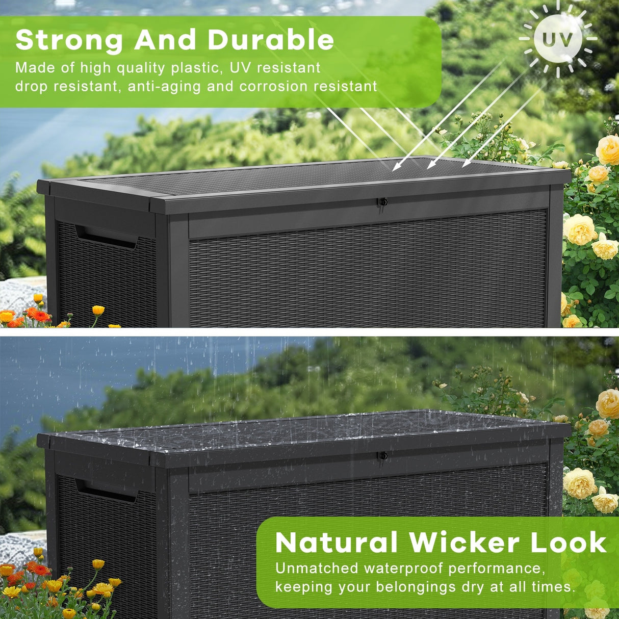 260 Gallons Waterproof Resin Large Deck Box for Outdoor Storage