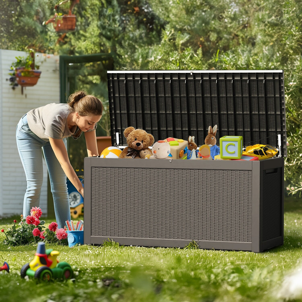 260 Gallons Waterproof Resin Large Deck Box for Outdoor Storage