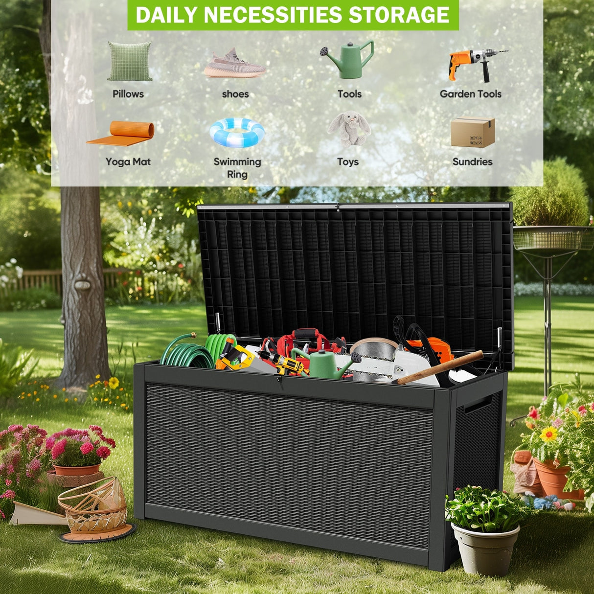 260 Gallons Waterproof Resin Large Deck Box for Outdoor Storage