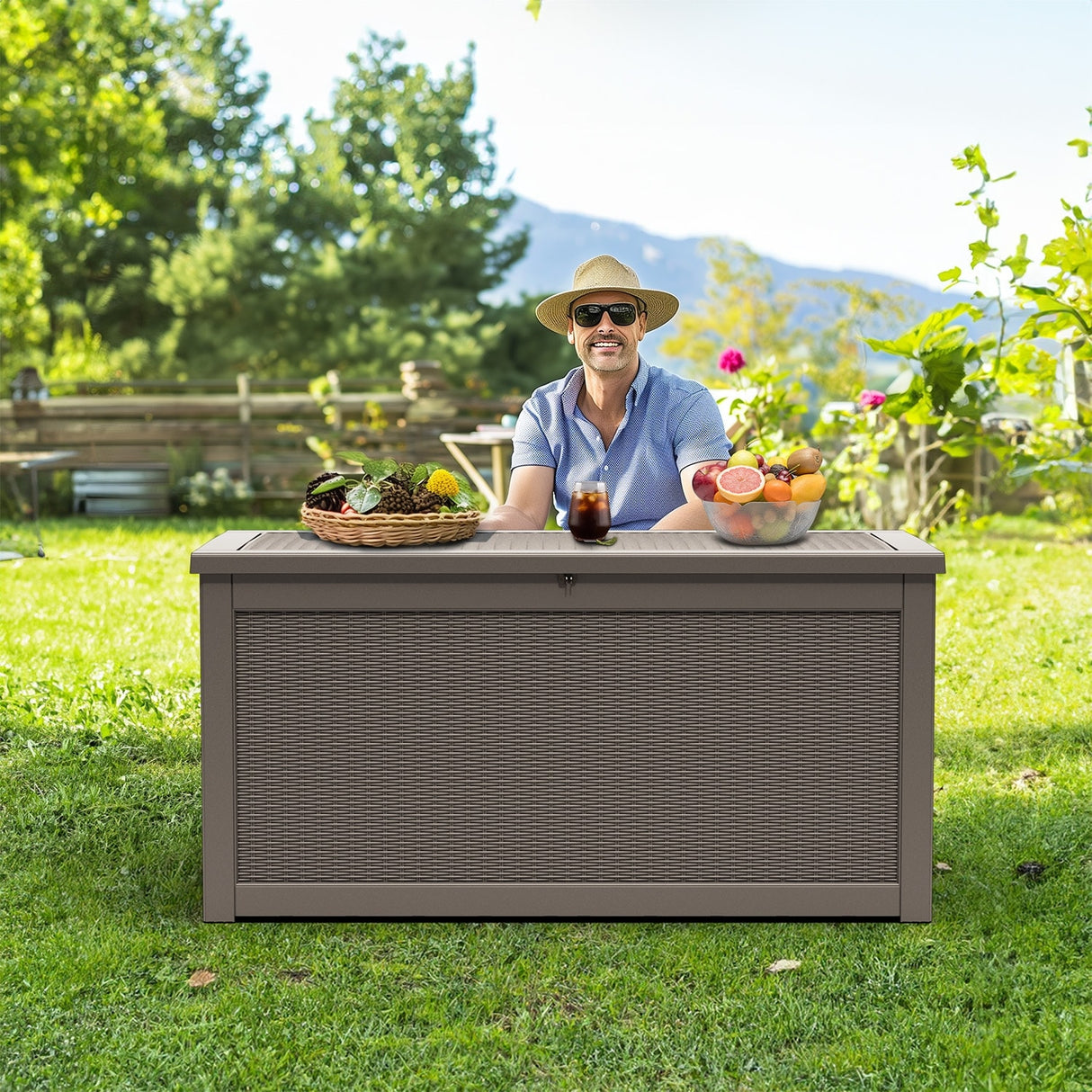 260 Gallons Waterproof Resin Large Deck Box for Outdoor Storage