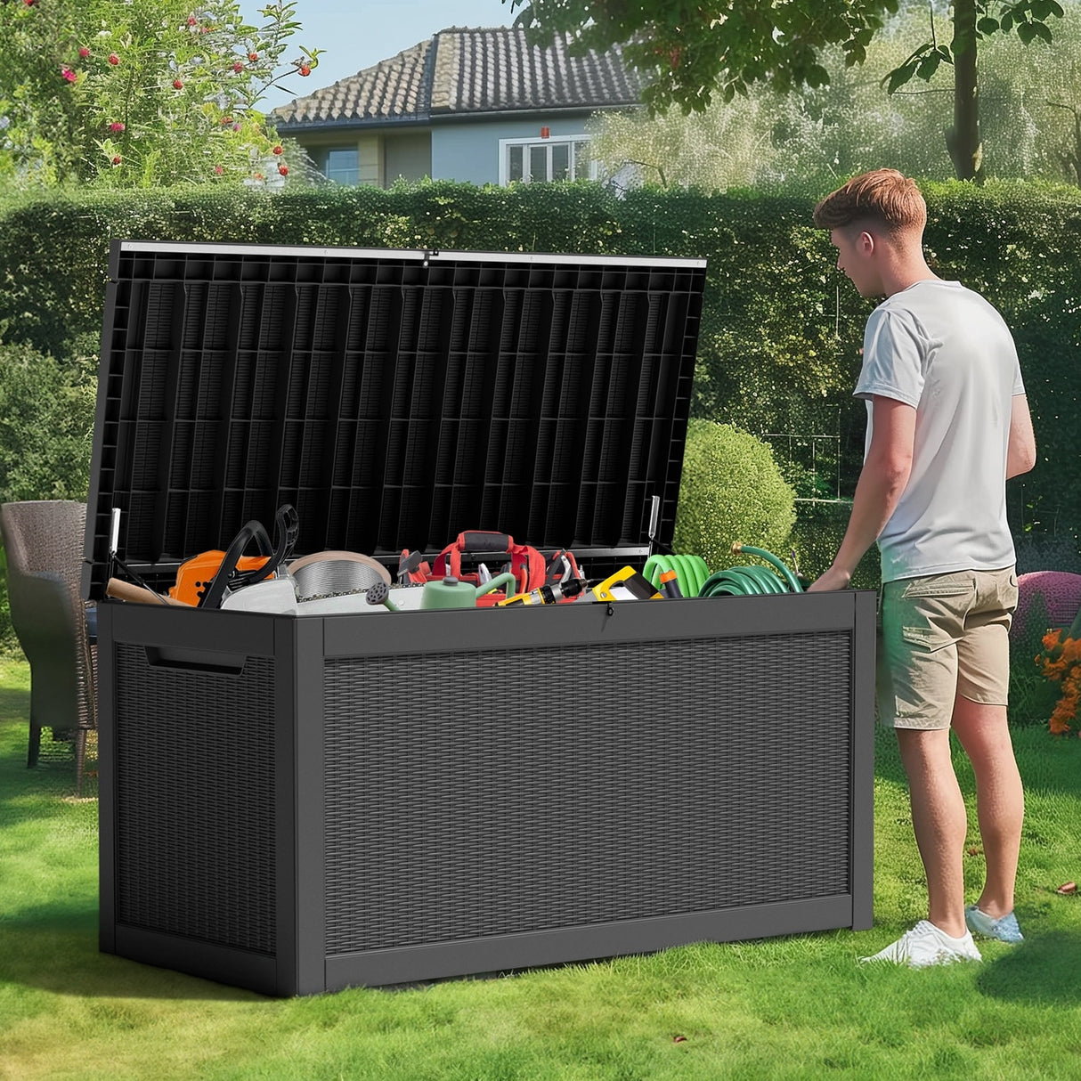 260 Gallons Waterproof Resin Large Deck Box for Outdoor Storage