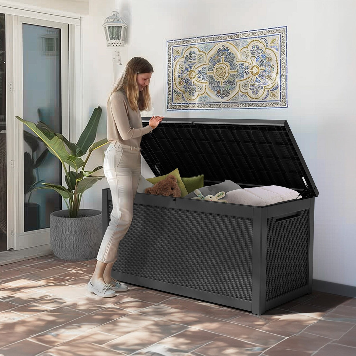 260 Gallons Waterproof Resin Large Deck Box for Outdoor Storage