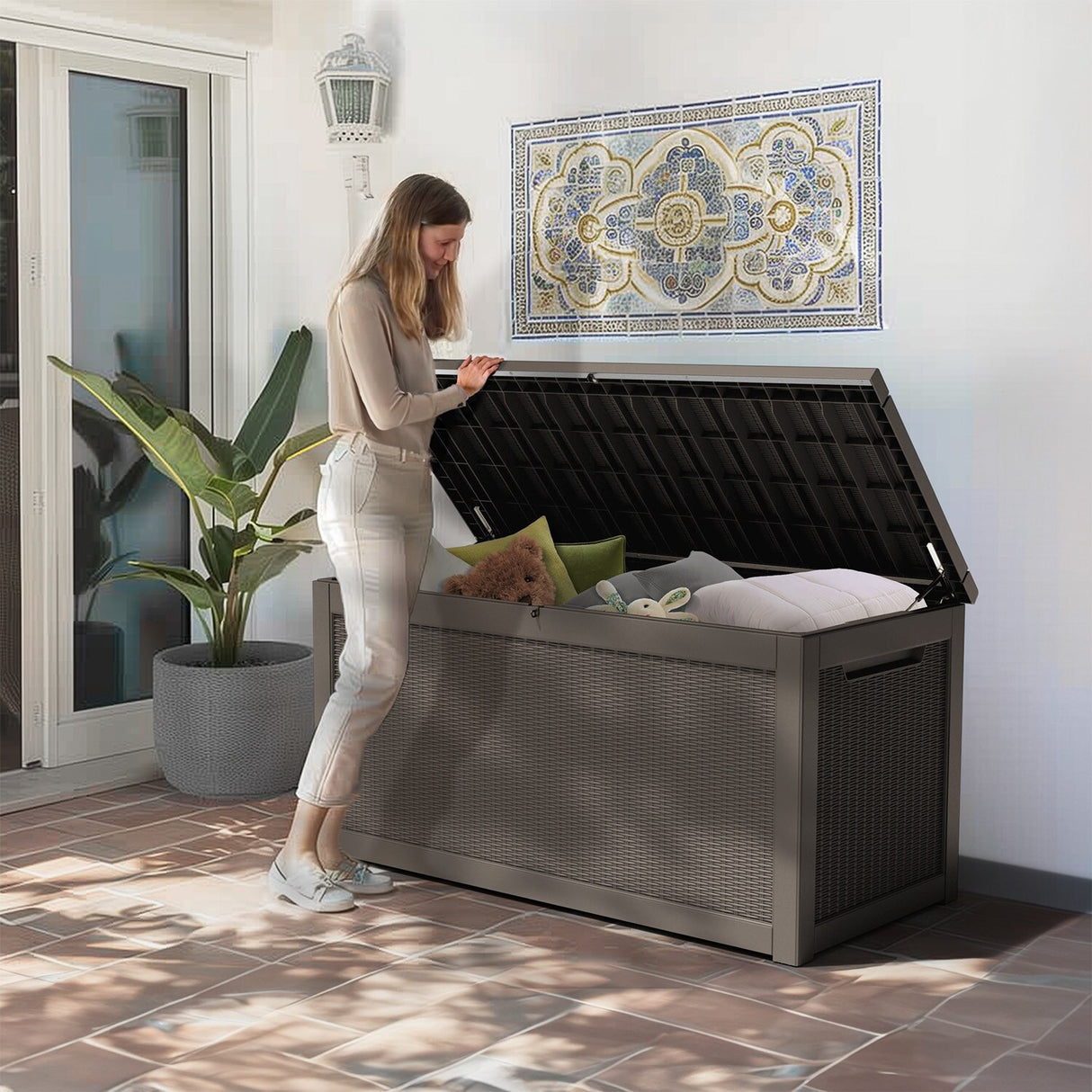 260 Gallons Waterproof Resin Large Deck Box for Outdoor Storage